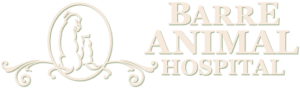 Barre Animal Hospital logo. Logo is an outline of a dog and cat inside of a pretty circle frame.